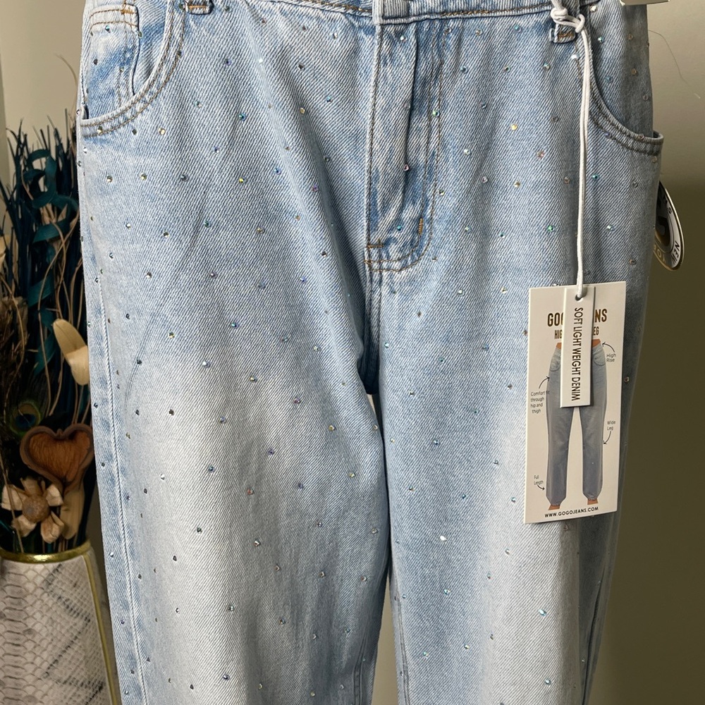 GOGO Blue Straight Leg Jeans with Sparkling Details